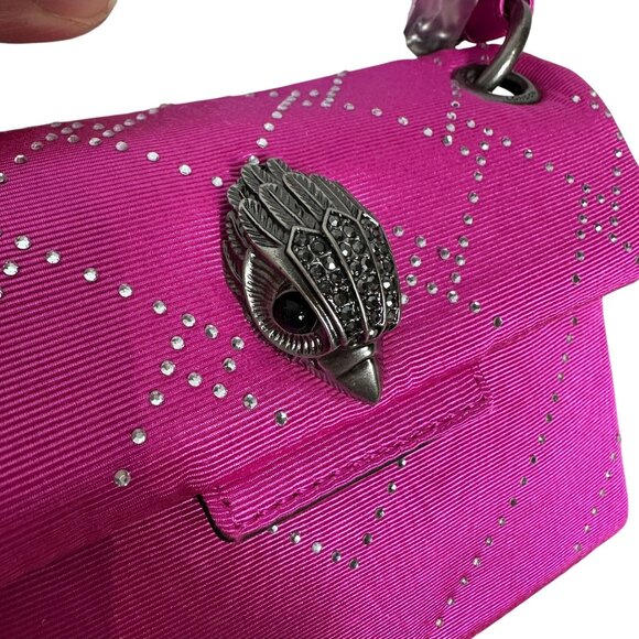 Kurt Geiger Pink Crystal MINI KENSINGTON Moire Crossbody Bag Chain Fuschia NEW - Picture 5 of 9